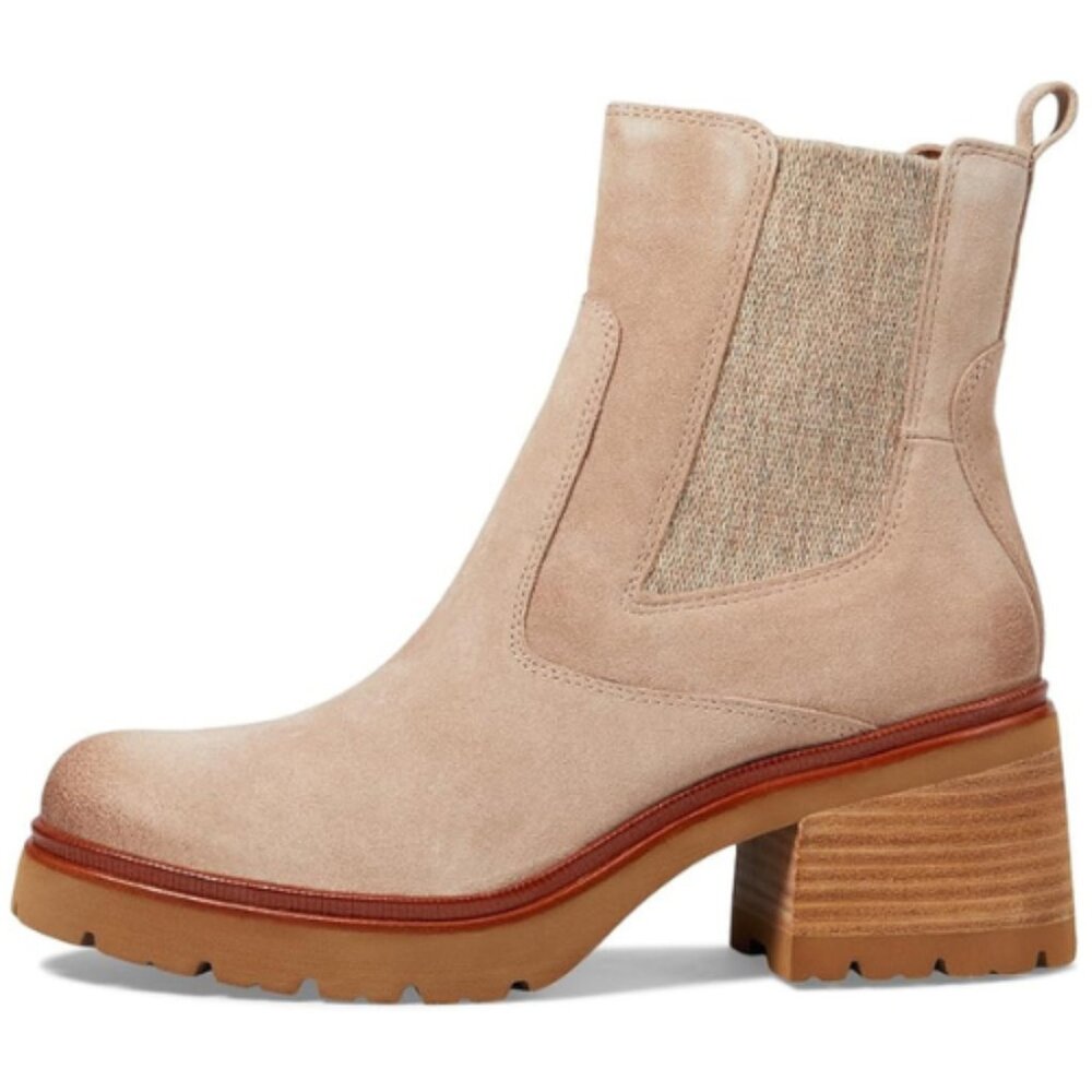 Sofft Beige Suede Chelsea Block Heel Ankle Boots